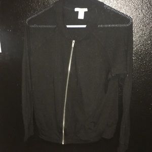 Black mesh sleeve zip up jacket